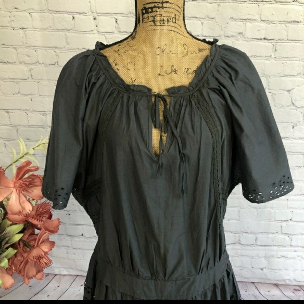 Zara Lace and Eyelet Detail Boho Grey Tunic top